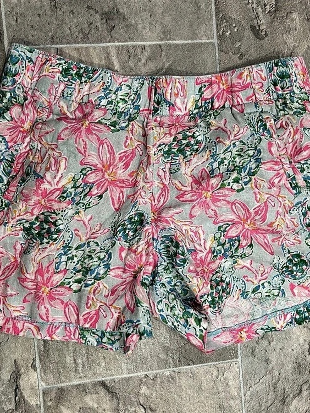 Lilly Pulitzer 4" Lilo Linen Short Floral Shorts Pink & Green Small